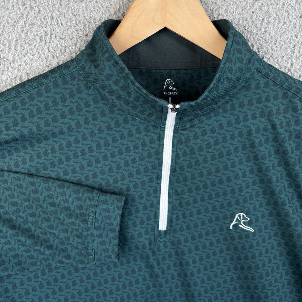 Rhoback 1/4 Zip Pullover Mens Large Green 'The Mitten' Michigan All Over Print